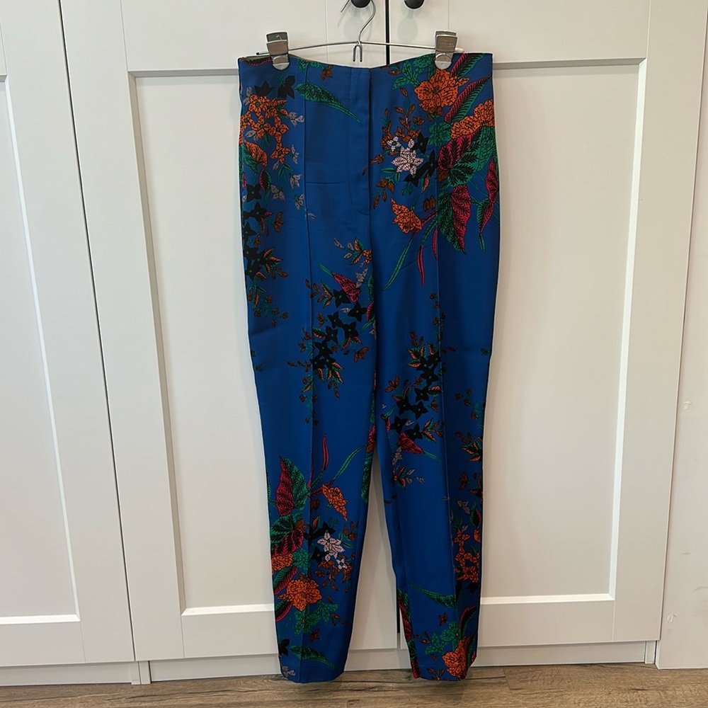 Diane Von Furstenberg Silky Pants Blue Floral Size 12